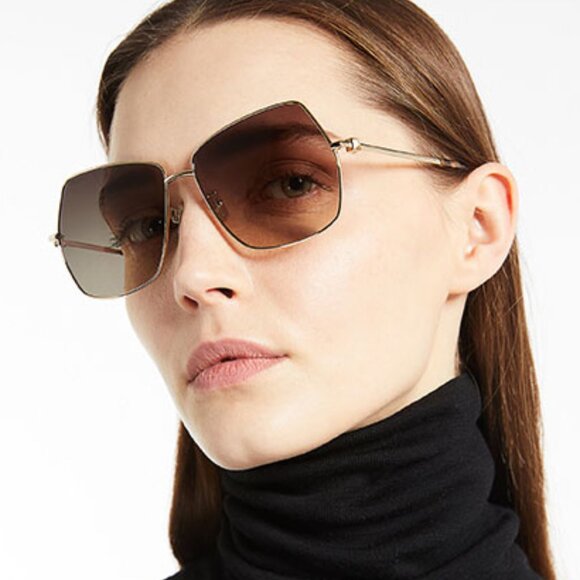 MaxMara JEWEL MM0035-H 32F Geometric Sunglasses - Gold/Brown - Picture 2 of 11